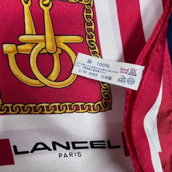 New Unused Lancel Paris 100% Silk Satin Scarf 23" red white gold chain (77 - Picture 7 of 7